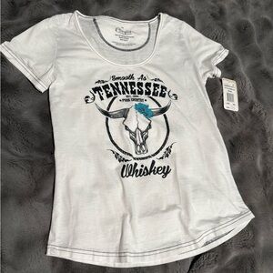 Cowgirl Hardware White Graphic Tee with Tennessee Whiskey Design